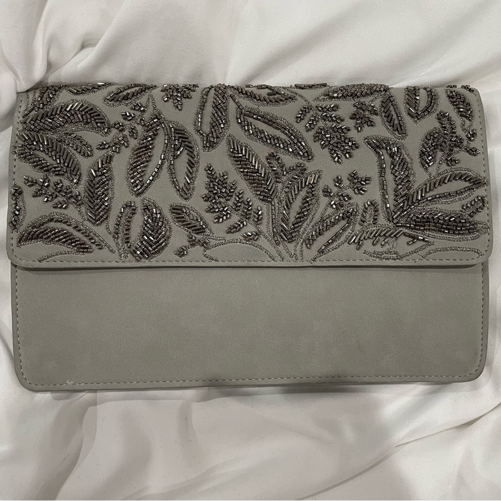Abercrombie & Fitch grey bedazzled clutch